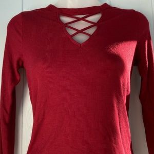 Hollister Burgundy Long‎ Sleeve Crop- Size Small